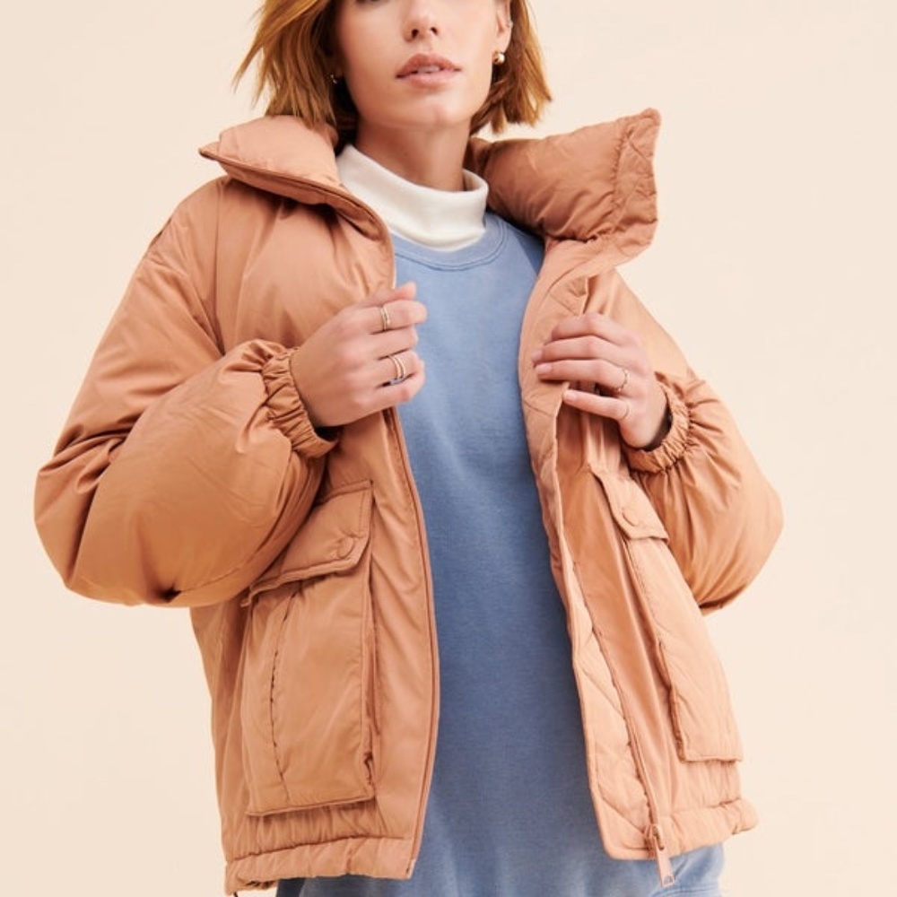 Women's Quilted Puffer Jacket in Camel - Picture 3 of 9